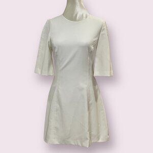 Zara Women's Fit&Flare Dress Ivory Short Sleeve Size Small Zip Knee Length